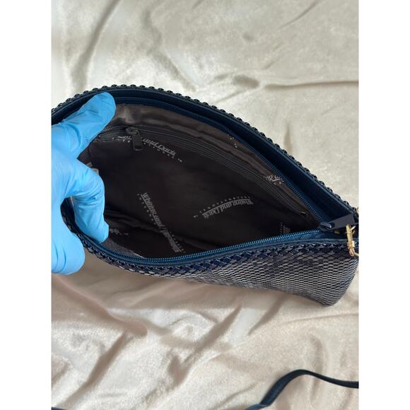 Vintage Navy Blue Crossbody Purse Chainmaille Whiting & Davis Aluminum Mesh Gold - Picture 13 of 13